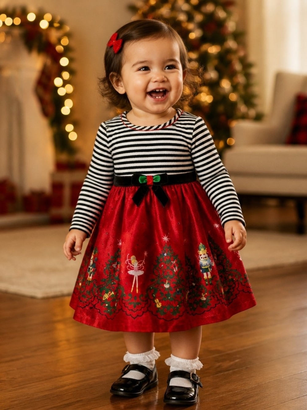 Bonnie Baby Red, Black & White Holiday Nutcracker Dress Sz 24 Months